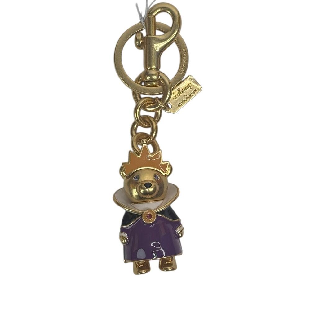 Coach Gold-Tone Bear Keychain with Purple Coat and Tan Crown